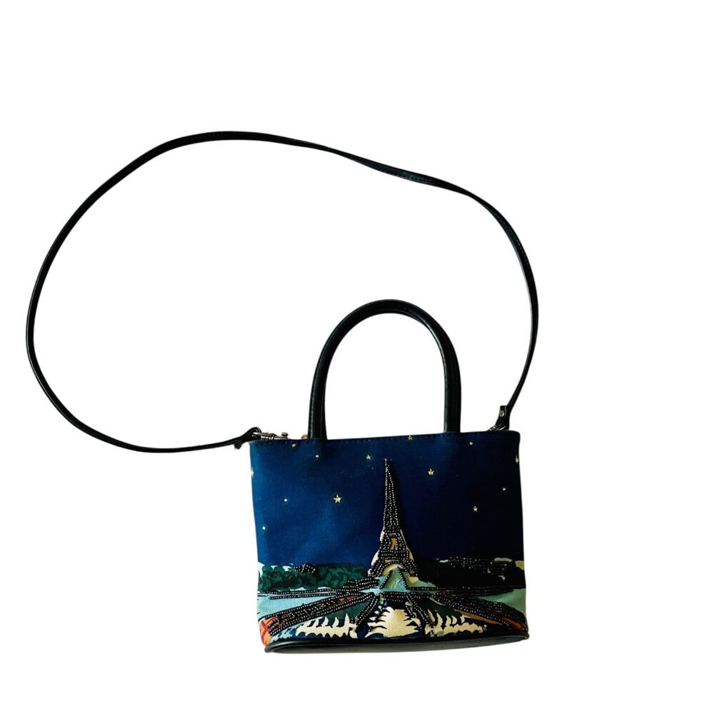 Charming vintage beaded Paris + Eiffel tower Starry Night Art crossbody bag Y2K - Picture 10 of 11